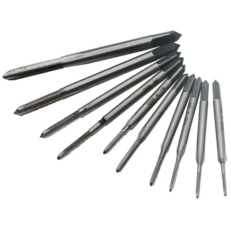 10Pcs Screw Thread Tap Set M1 M1.2 M1.4 M1.6 M1.7 M1.8 M2 M2.5 M3 M3.5 HSS Micro Straight Flute Metric Thread Tap Hand Tool