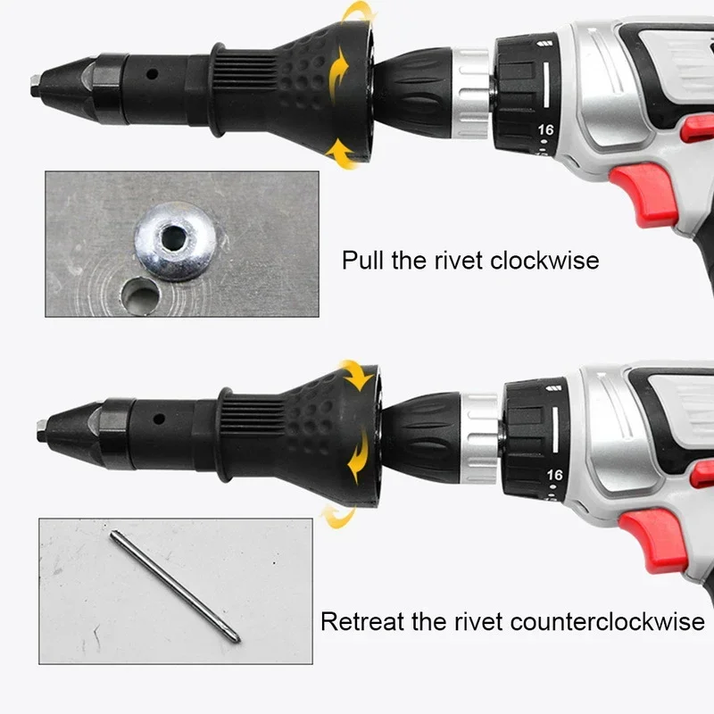 Imagem -04 - Elétrica Rivet Nut Gun Pull Drill Riveter Adaptador de Conversão para Rebitador sem Fio Nozzle Nut Tool Manual Nail Gun Riveting Tools