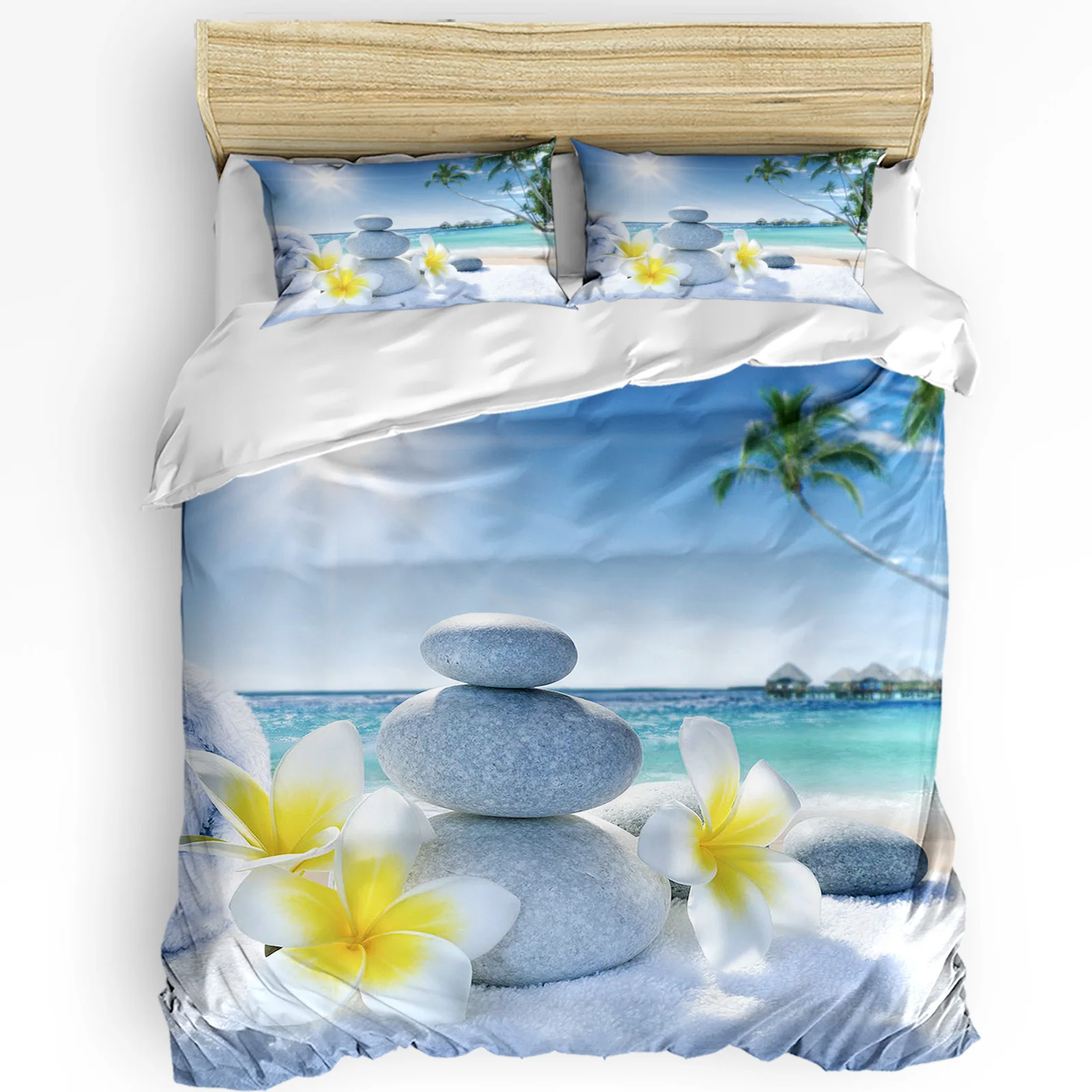 

Zen Stones Flowers Tropical Ocean Duvet Cover with Pillow Case Custom 3pcs Bedding Set Quilt Cover Double Bed Home Textile