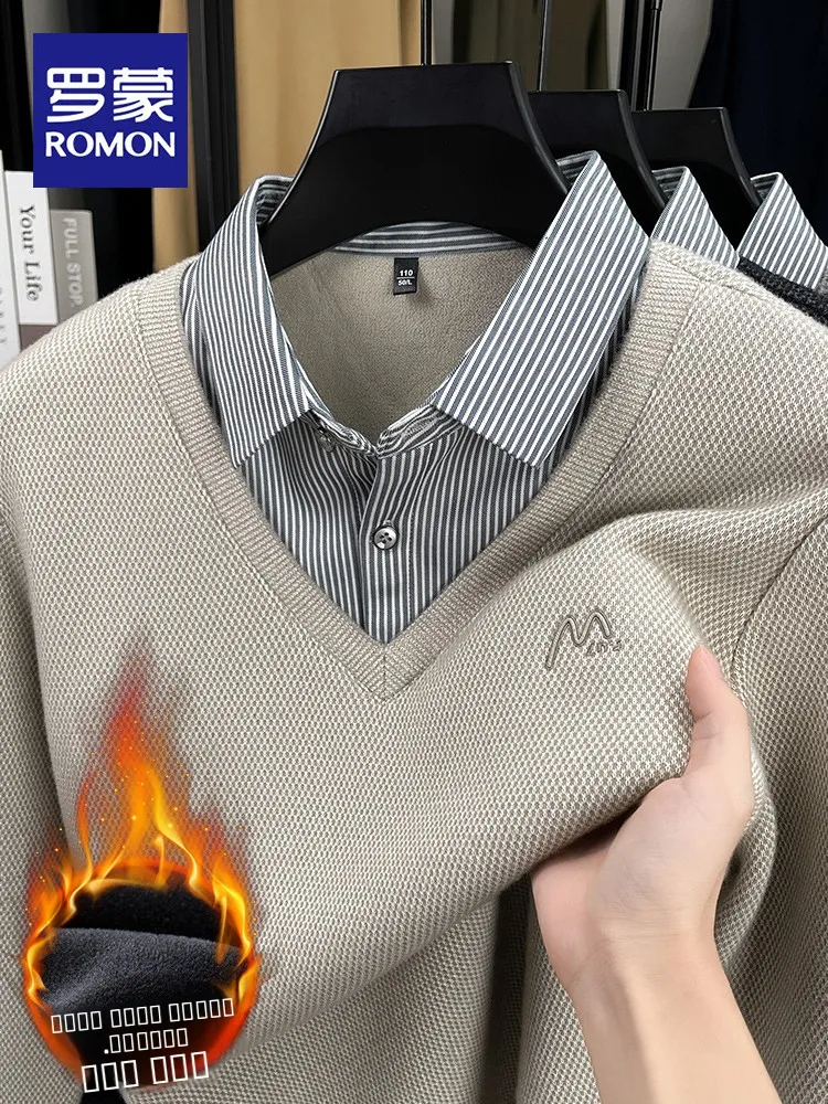 

Мужской вязаный свитер Lormen с воротником-стойкой, утепленный, повседневный, осенне-зимний, теплый, базовый слой, однотонный