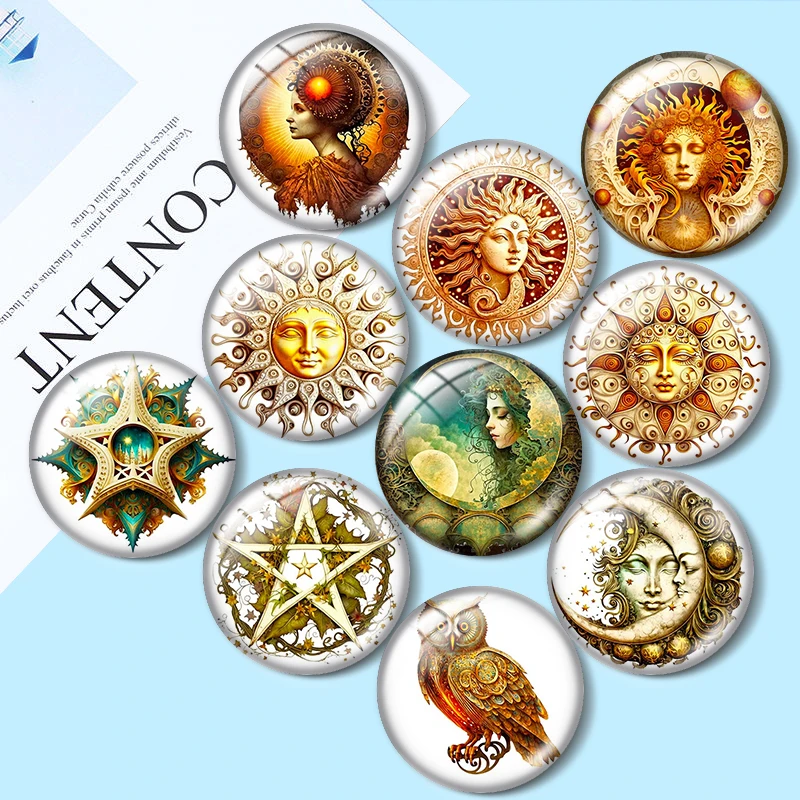 

Mystic Wiccan Celestial Graphics 12mm/18mm/20mm/25mm Round Photo glass cabochon demo flat back Making findings
