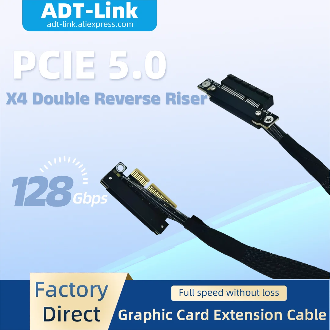 ADT-Link 128Gbps Double Reverse PCIe 5.0 x4 Extension Cable Support Network Card USB Card With High-Speed Transmission