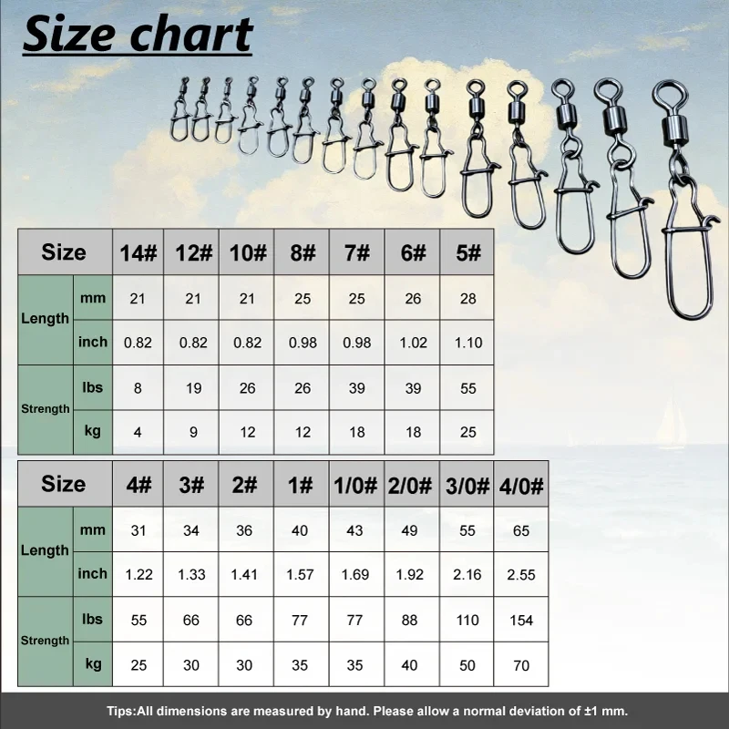 30/60Pcs Black Nickel Brass Crane Swivel with Enhanced Duo Lock Snap Fishing Connector for Saltwater Tackle