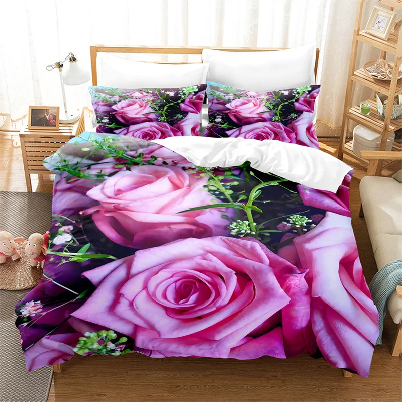 Luxury Rose Queen Bedding Set Duvet Cover Set Bedding Comforter Bedding Sets Bed Linen King Size Duvet Cover Bedding Set