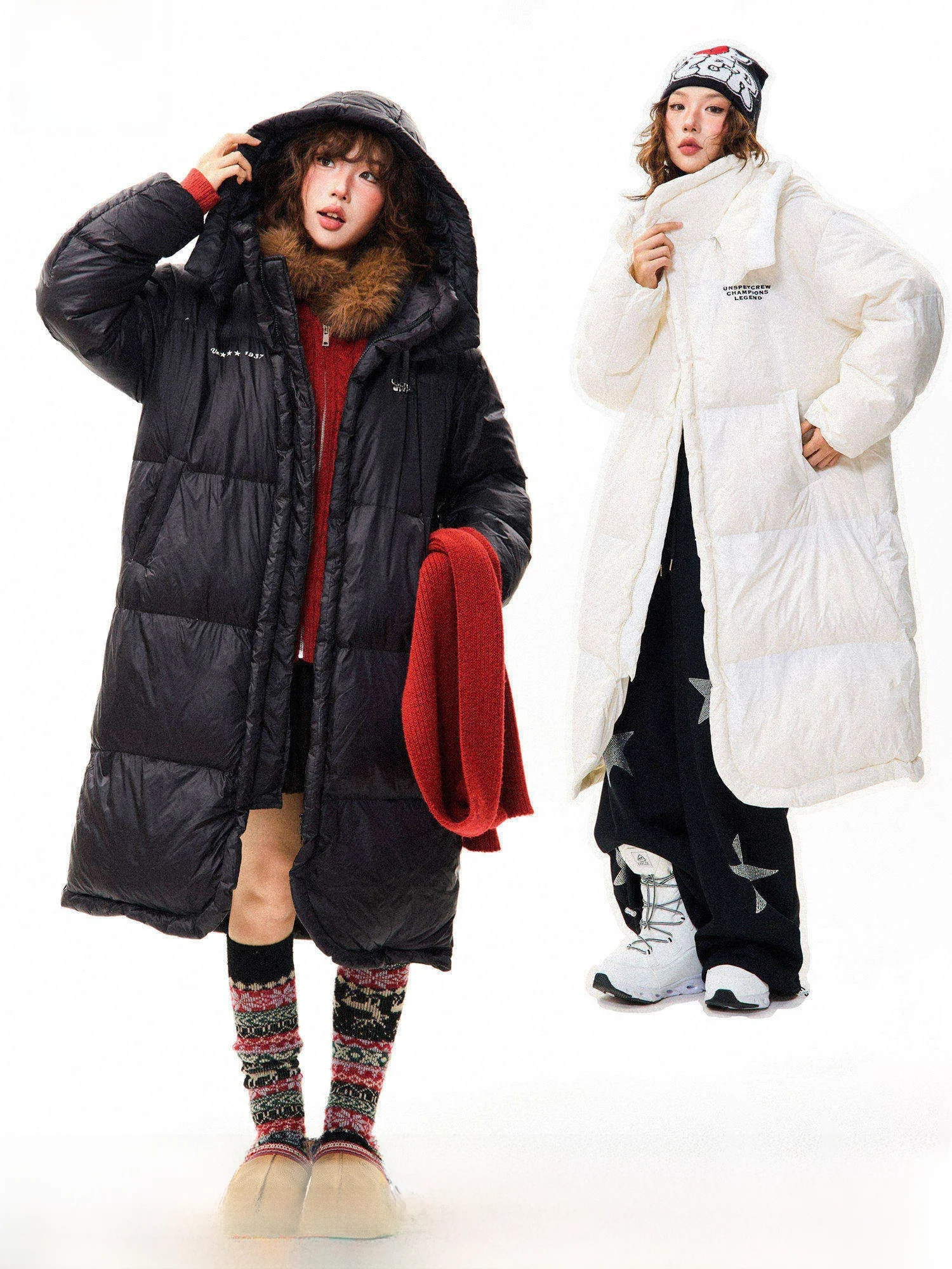 

Young Stage Ele Bla Long Cotton Jaet Women's Winter Thiened Warm Coat Retro Sle Zipper Closure Hooded Straight Cut