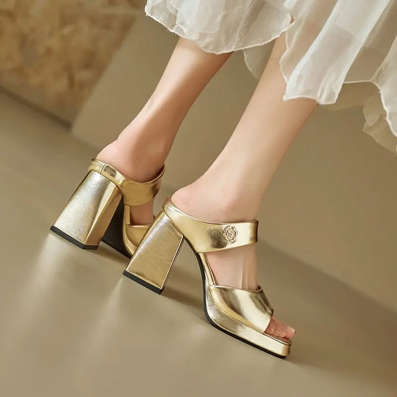 ORCHA LISA Silver Women Sandals Square Toe 9cm Chunky Heel Slip On Mules Flower Plus Size 43 44 45 46 Sexy Daily Shoes Footwear - view 3