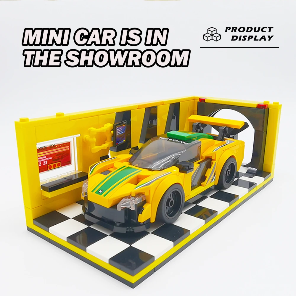 Technical Sport Car Storage Building Blocks Model Parking Lot Small Showroom Bricks High-Tech Modular Plastic Toys For Kid Gifts