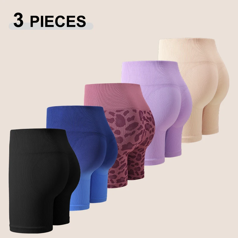 3Pcs/Set Women Yoga Shorts High Rise Workout Shorts Fitness Yoga Lift Butt Fitness Ladies Yoga Gym Running Short Pants Shapewear