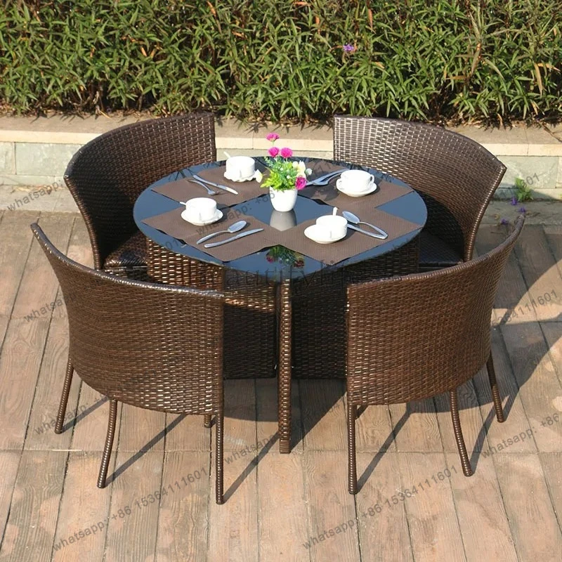 outdoor rattan chair five-piece set round table balcony courtyard dining table leisure combination creativity