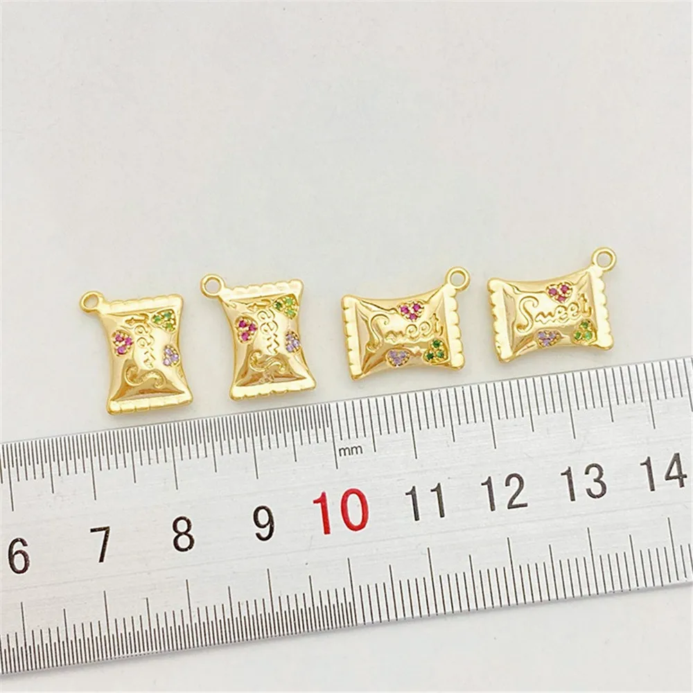 

14K Gold Bag Color Zirconium Letter Candy Pendant Small Pendant Handmade DIY Bracelet Necklace Jewelry Material Accessories