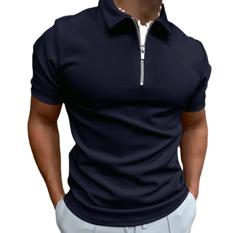 

Men's Summer Zipper irt ort Sve Turn-down Collar T-irt Casual Top Color Slim Fit Modern Sle