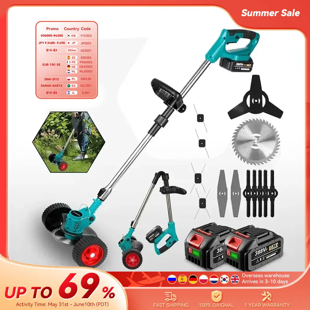 YOFIDRA Electric Lawn Mower Cordless Garden Grass Cutting Trimmer 100-135cm Length Cutter Power Tool For Makita 18V Battery Pin
