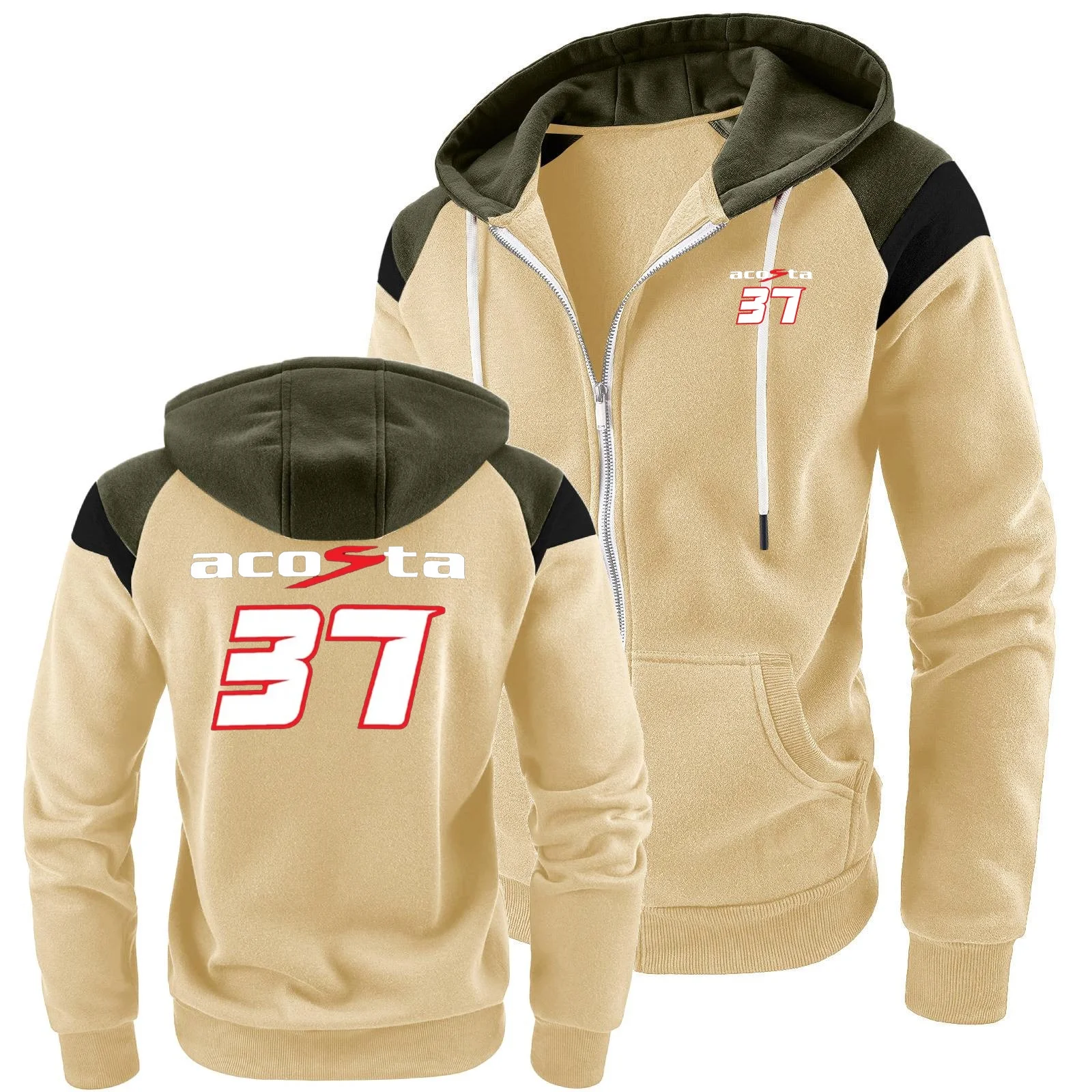 الرجال بلوزات دراجة نارية متسابق سباق بيدرو أكوستا 37 ركوب رجل هوديس سترة كتلة التباين رياضية الصوف معطف مقنع