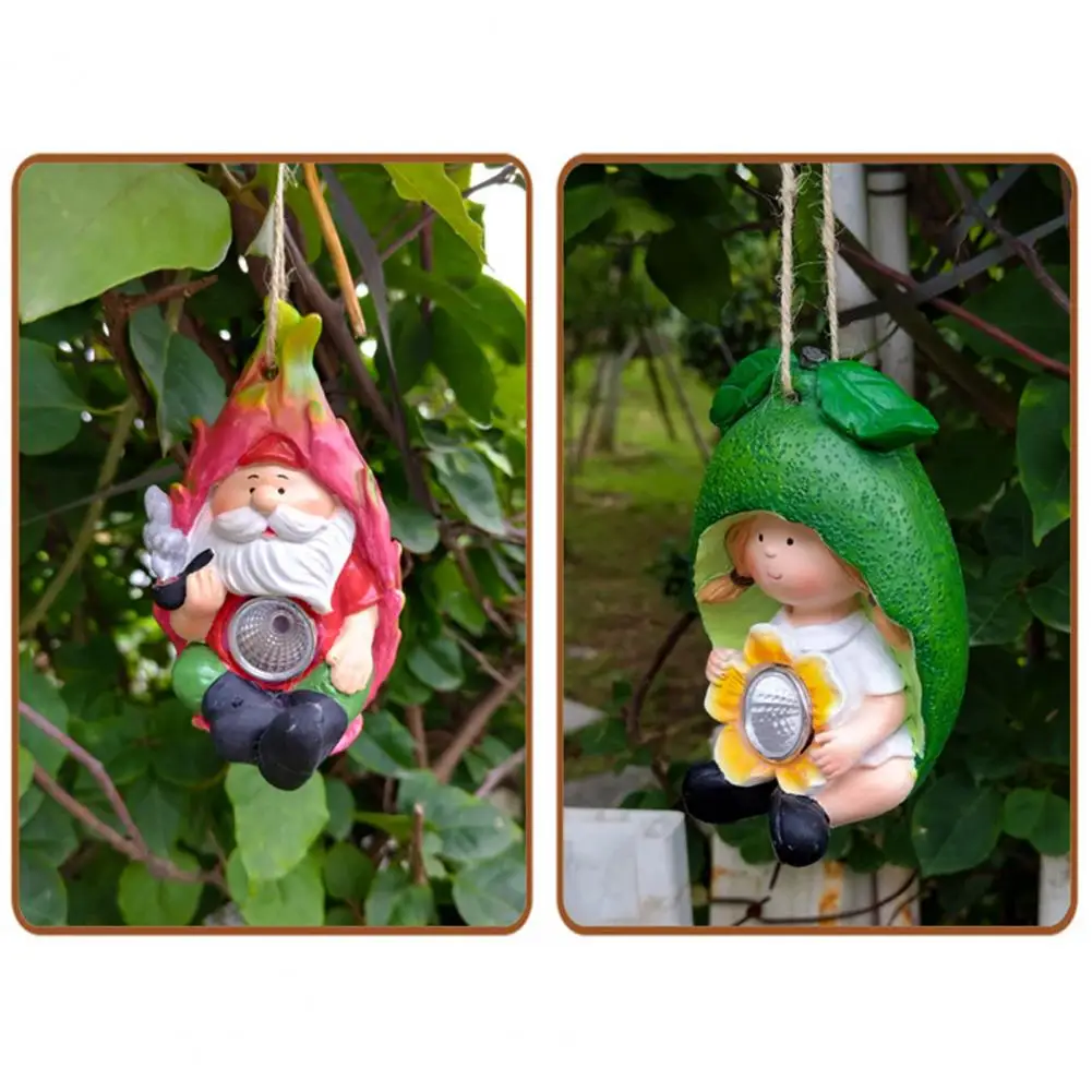 

Garden Gnome Alternative Solar-powered Garden Elf Decor with Resin Fruit Figurine Funny Gnome Statue for Outdoor Patio Yard