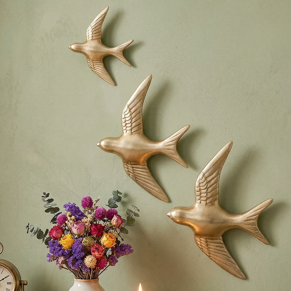 3PCS Simple Nordic Three-dimensional Swallow Wall Decoration Golden Bird Wall Decoration Living Room Porch Luxury Art Pendant