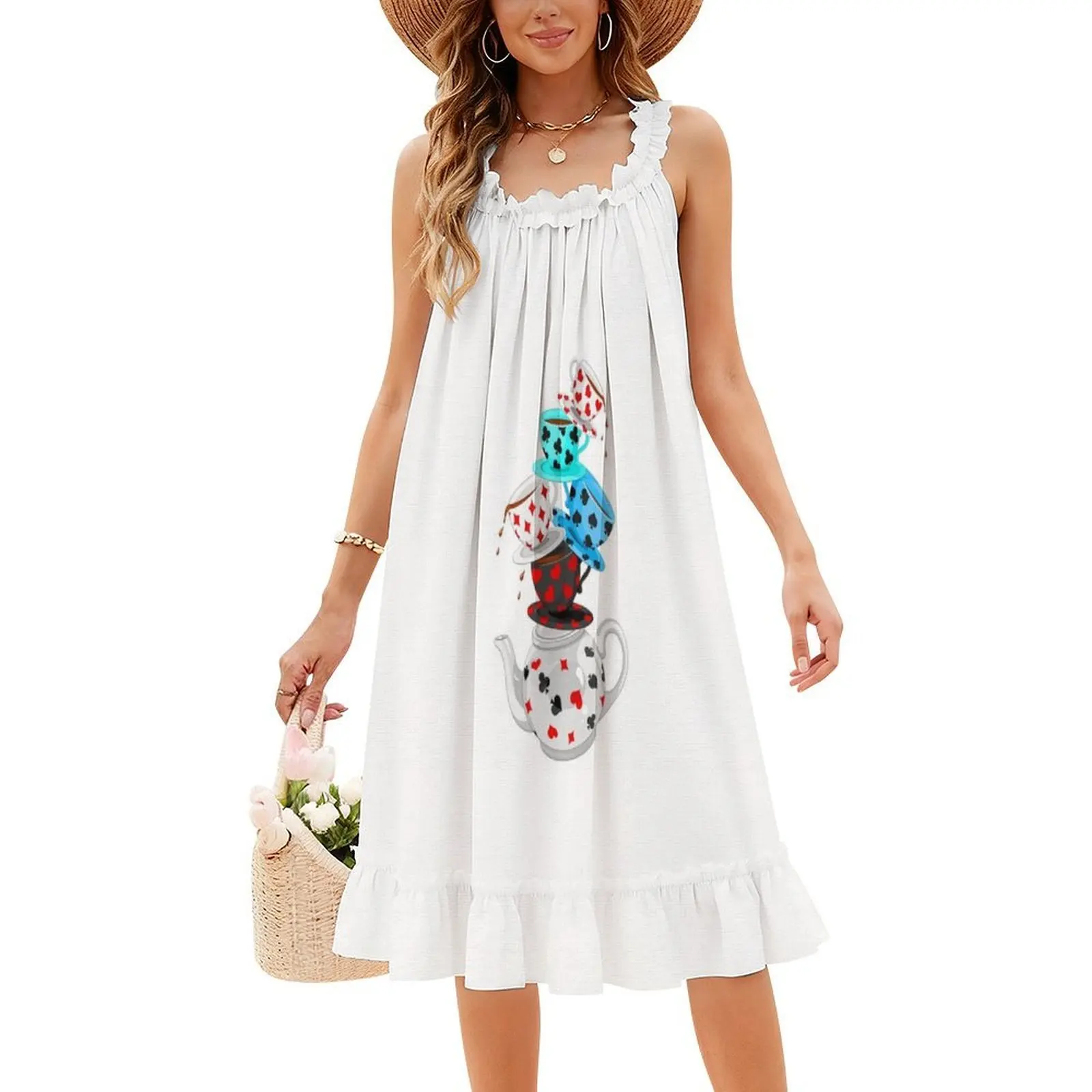 أكواب الشاي فستان بوهيمي عتيق بأكمام منتفخة أو خيارات بدون أكمام للنساء فستان أكواب شاي فاب أربعة قهوة نسائية بريطانية #4