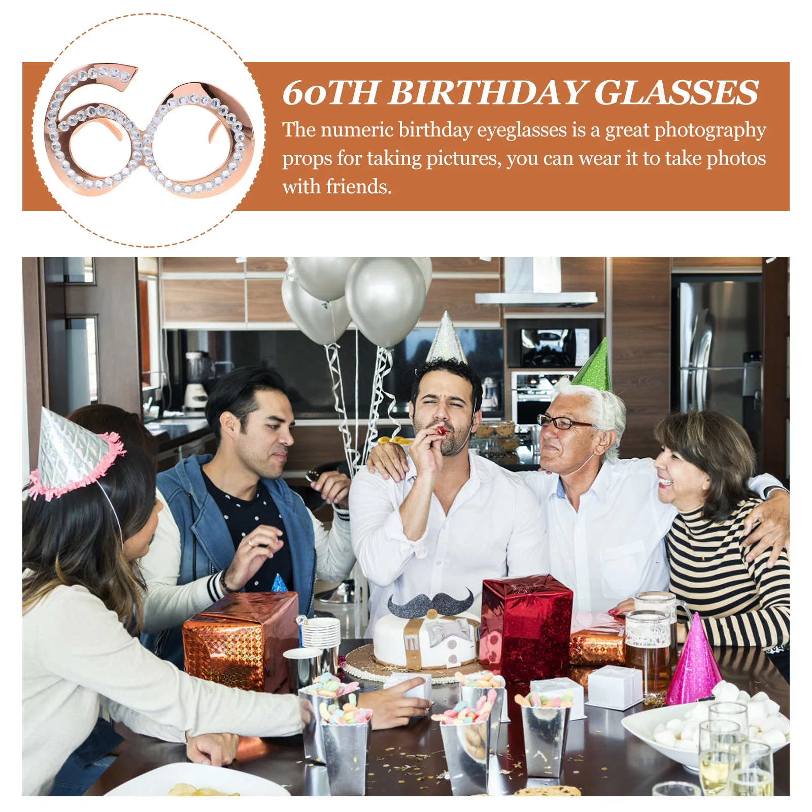 

1Pair Number 60 Birthday Glasses Glitter Frame Novelty Eyewear Lightweight Party Glasses Photo Prop for Adults