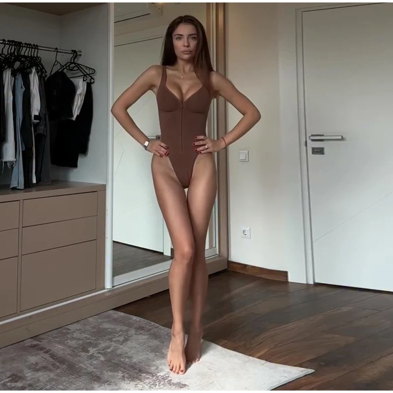 Corsés sexys ajustados, body sin mangas con cuello en V y cremallera para mujer, monos de mujer, mono sin espalda ajustado para primavera-verano 2026