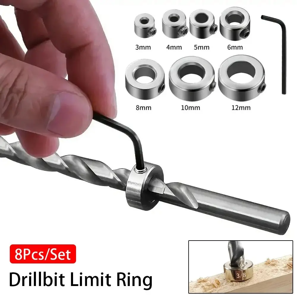 

8Pcs/Set Block Ring Drillbit Limit Ring Tile Bit Clamp Woodworking Twists Drill Drill Bit Stop Ring Positioning Circle