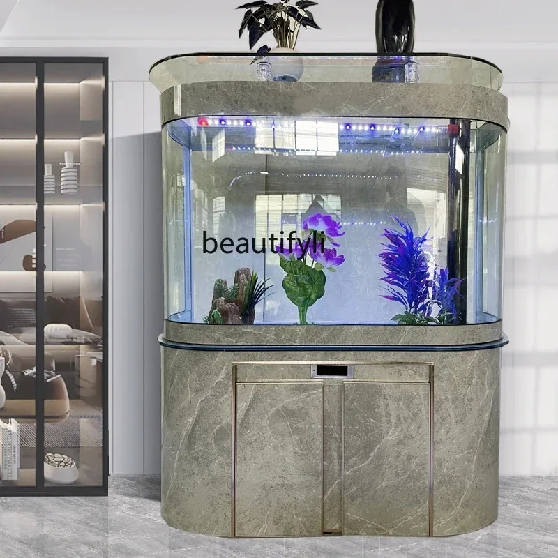 Fish Tank Living Room Home Wall Double round Arc Bottom Filter Floor Ecological Change-Free Aquarium  H