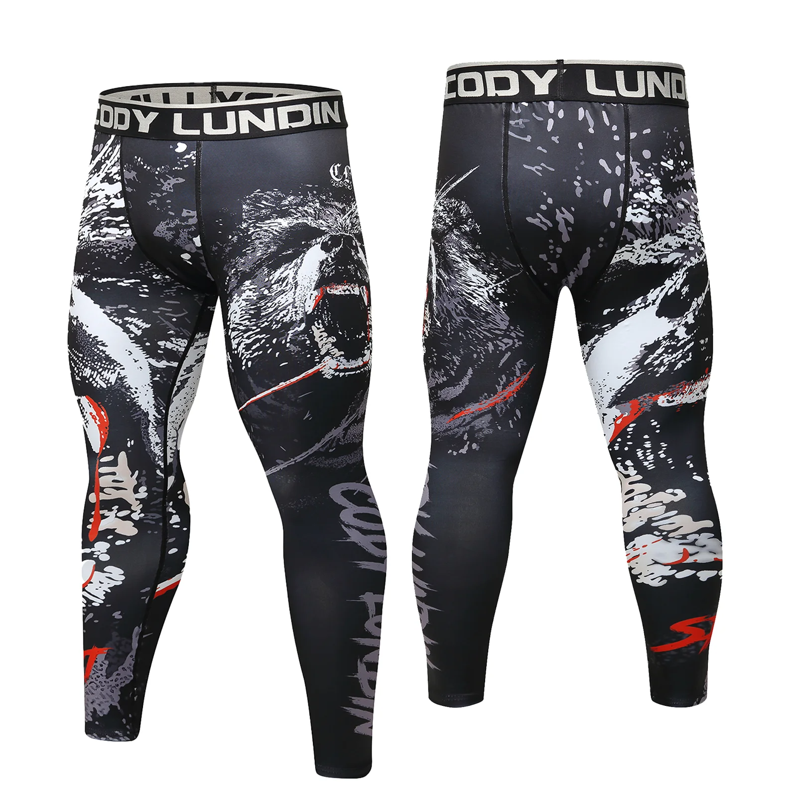 

Men's Compression Pants Active Athletic Leggings with Printed Running Baselayer Tights Cycling Workout Pants no gi bjj Spats