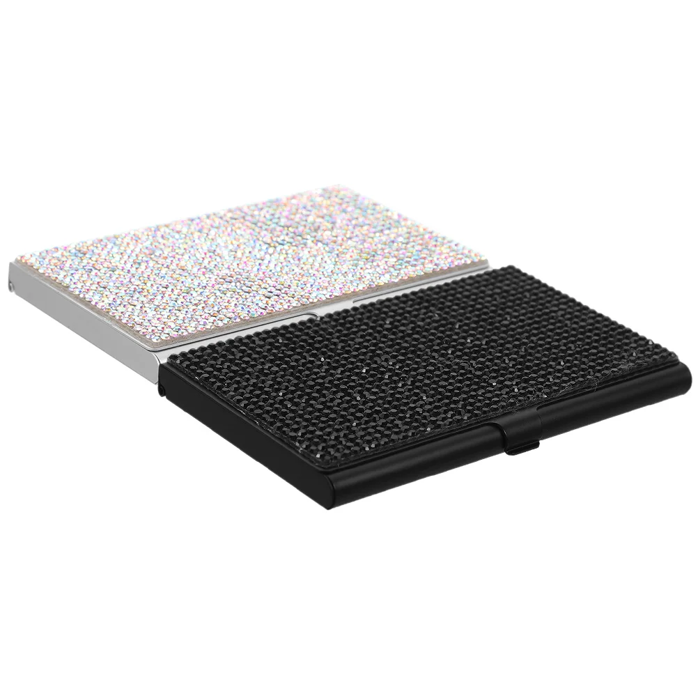 

2 Pcs Rhinestone Business Card Box Cards Case Aluminum Alloy Holder Display Buissines Aluminium Index Office
