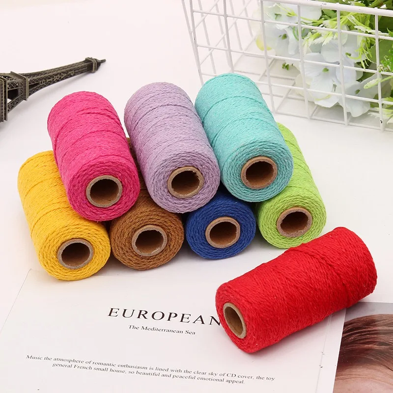 100M One Roll Two-color Three-color Mix Cotton Cord Macrame Craft Twine Home Textile Gift Packaging Christmas Wedding Decoration