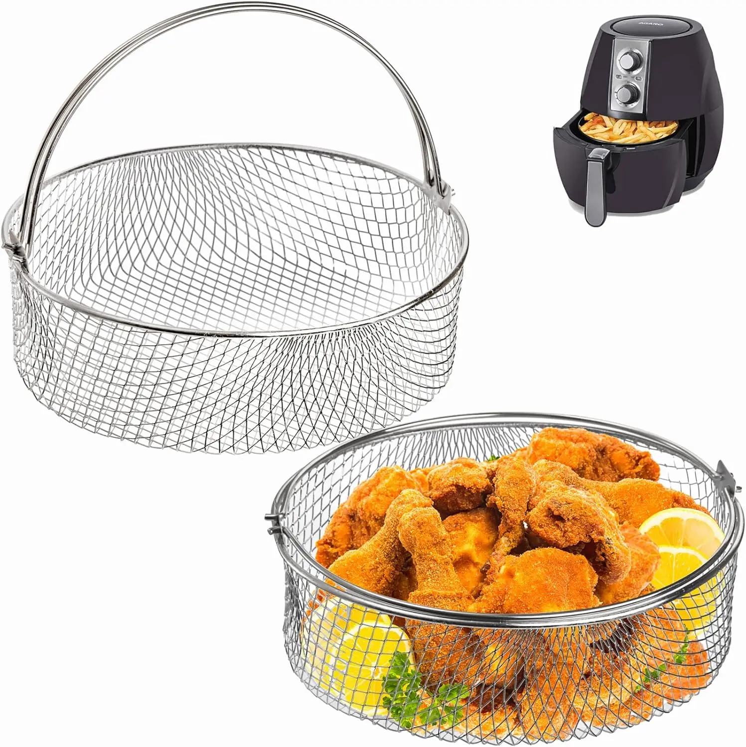 Air Fryer Grill Baskets 8 Inch Air Fryer Replacement Accessory  Stainless Steel Steamer Basket for Instant Pot, Oven, Steamer