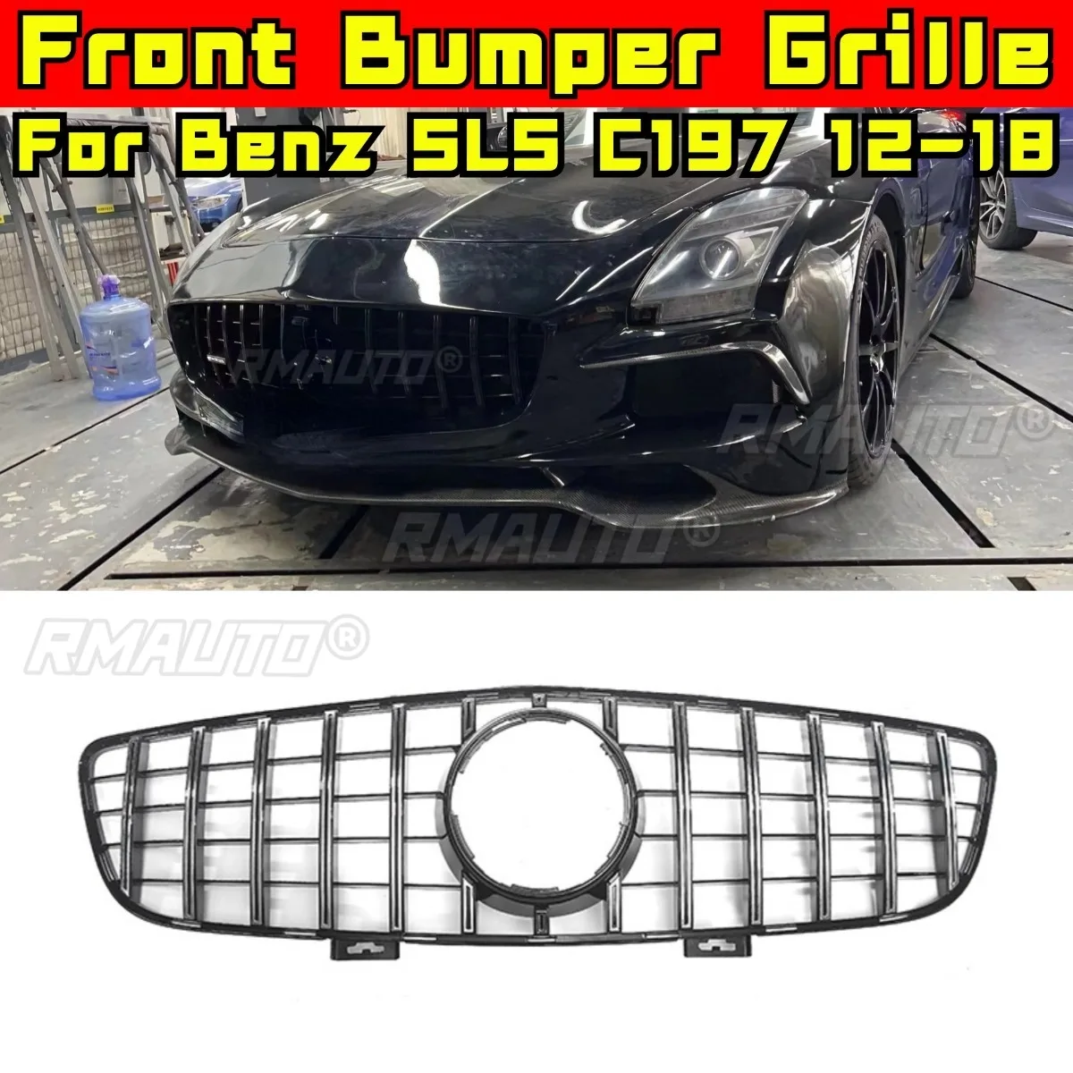 

Car Bumper Grill Decorative Strips Racing Grille GT Style Front Bumper Grill For Mercedes Benz SLS C197 2012-2018 Exterior Part