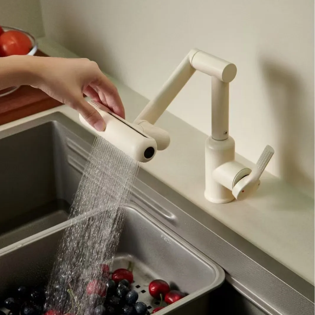 Stainless steel multifunctional universal robotic arm rotating washbasin, household kitchen hot and cold sink faucet