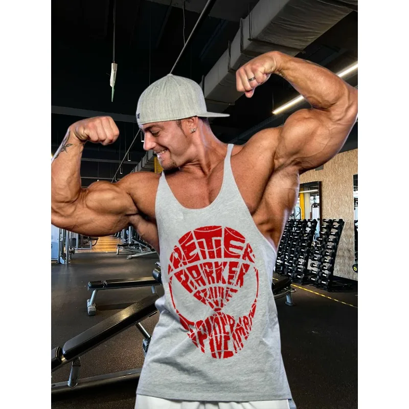 

Летний тонкий мужской эластичный I-образный жилет с принтом Человека-паука, мужская майка, свободная одежда для фитнеса и тренировок, мужская толстовка для бега