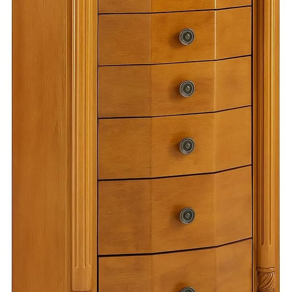 خزانة مجوهرات ذات قفل روماني من Hives and Honey - منظم 8 أدراج مع مرآة وخطافات قلادة جانبية ولفائف حلقية ومضادة للتشويه