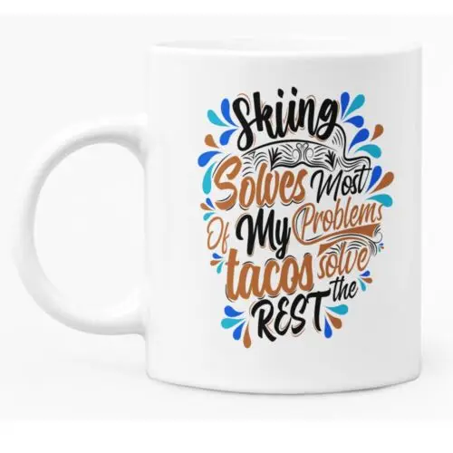 

Funny Mug 11oz With Skiing Theme Gift "Skiing Solves Most Of My Problems..."