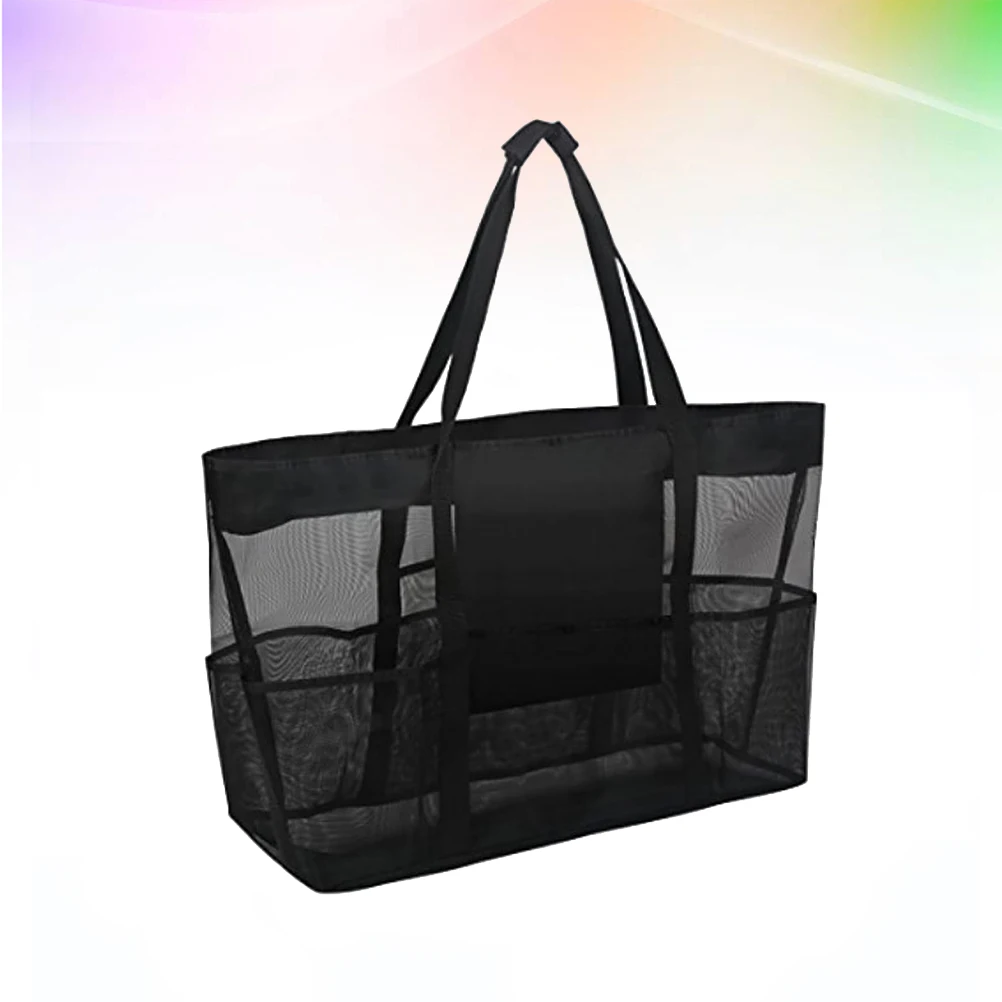

Stylish Beach Mesh Tote Bag Portable Storage Pouch For Travel Bathroom Kids Sand Bag With Handles Water Sand Draining Design