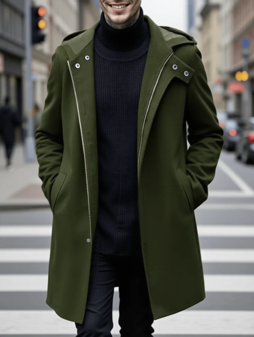 

Men's Winter Thickened Hooded Trench Windproof Zipper For Warmth Fake Two-Piece Coat Outdoor Commute Windbreaker Outerwears