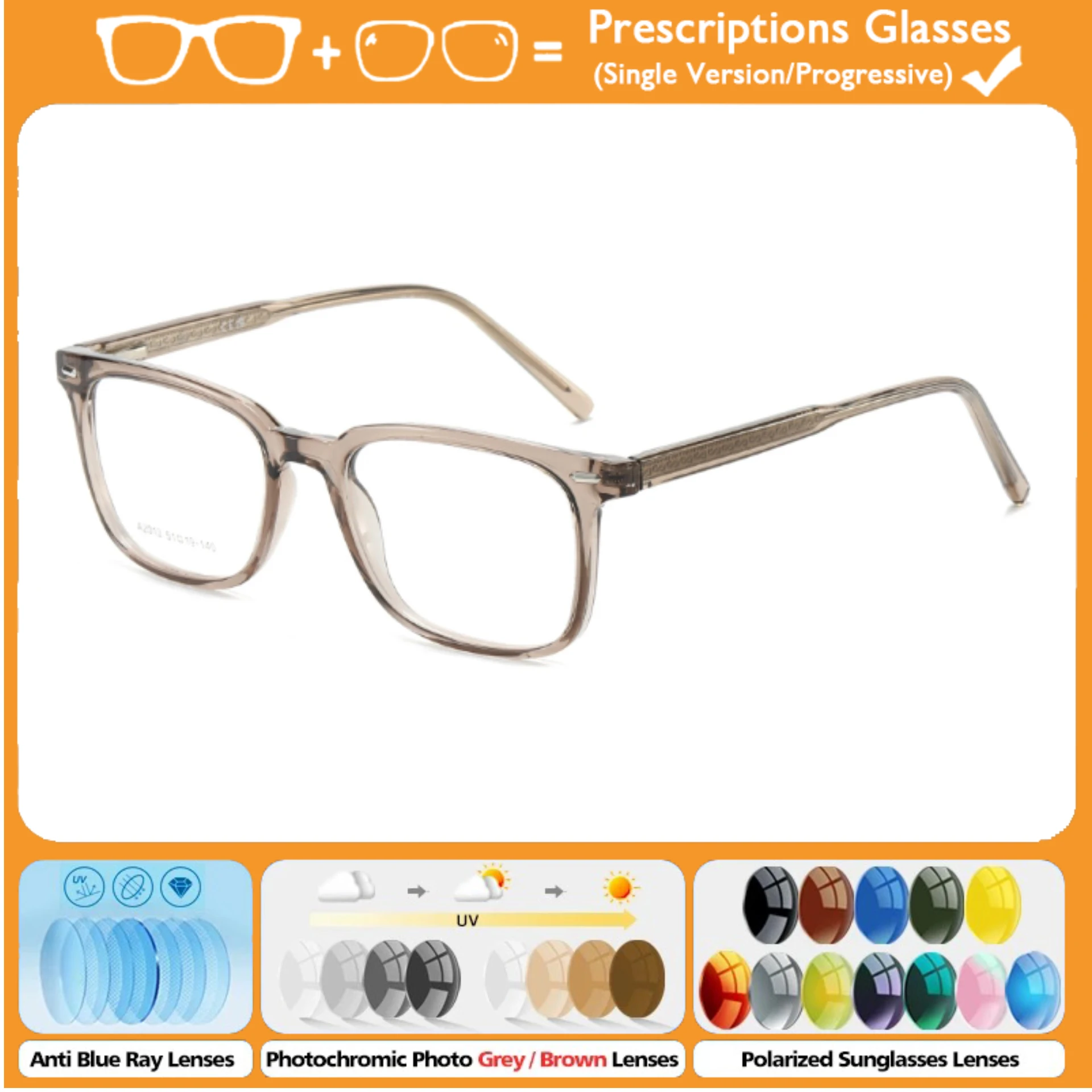 

KIZN Simple Square Anti Blue Ray Myopia Prescription Glasses High Quality Men Optical Progressive Reading Computer Christmas