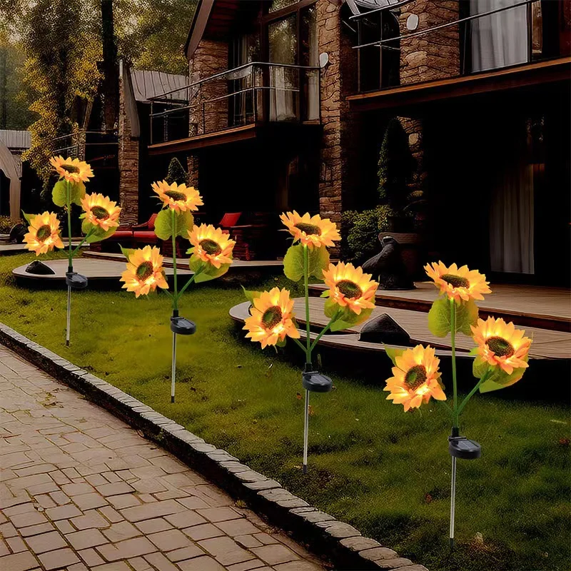 

1pc Solar Powered Sunflower Light Outdoor LED Ground Insert Lawn Lamp for Garden Lawn Courtyard Decoration