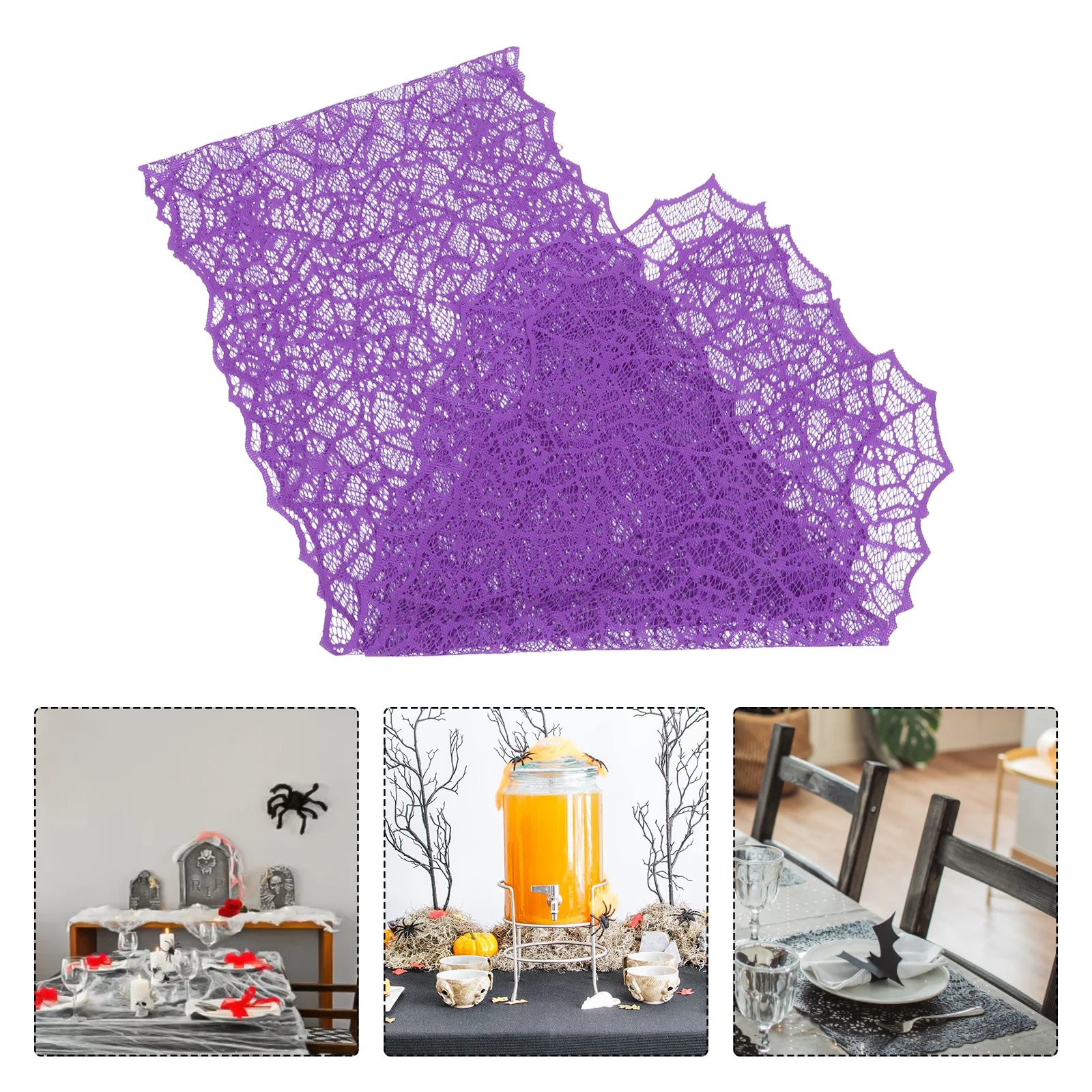 

Purple Spider Web Lace Tablecloth Halloween Decoration Large Size for Home Hotel Restaurant Halloween Table Runner Fireplace