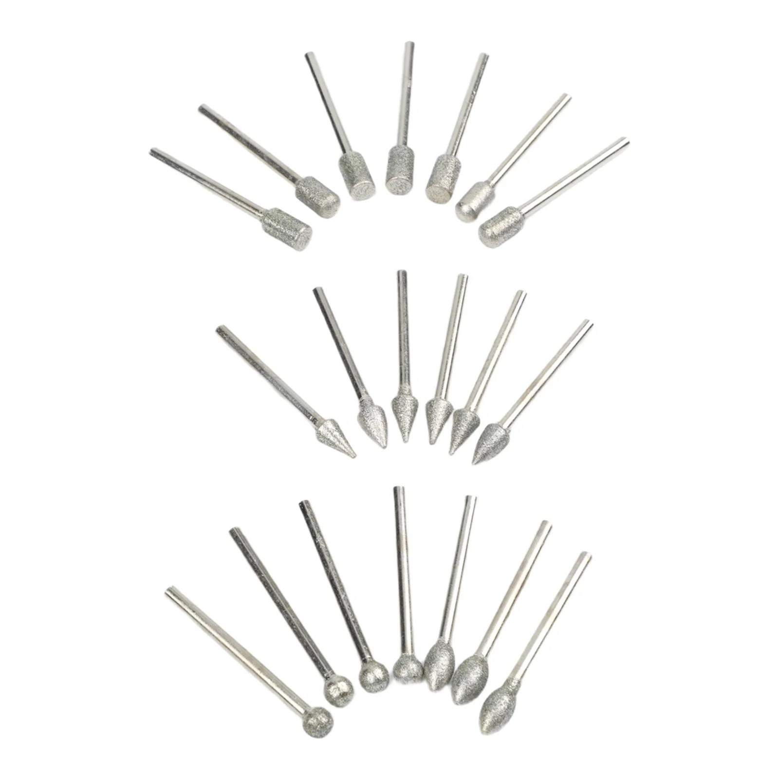 20pcs Diamond Grinding Burrs with 3mm Shank for Use in Rotary Tools Designed for Carving Polishing Engraving and Grinding
