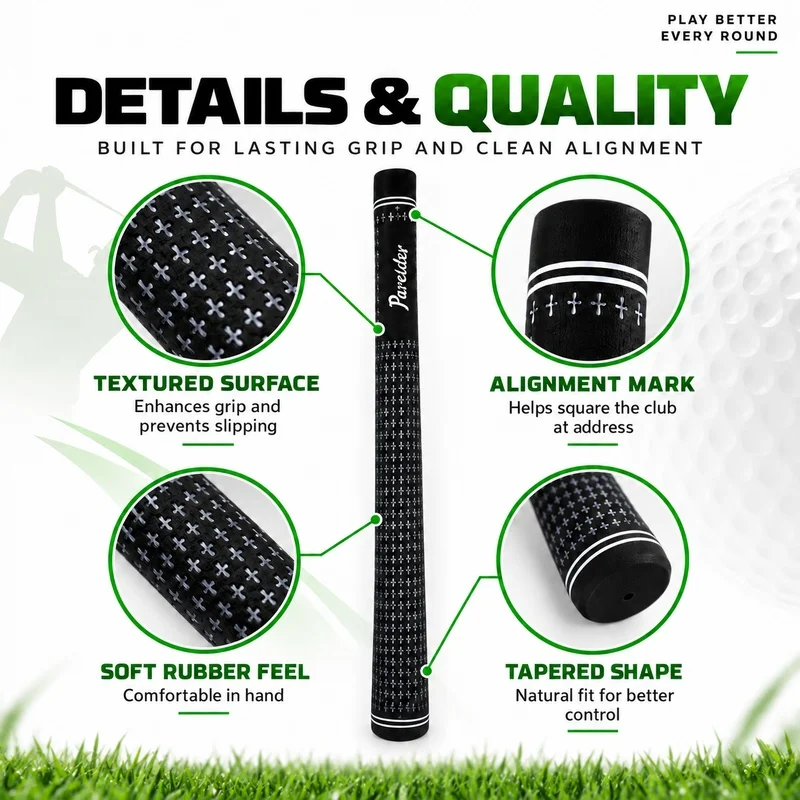 Rubber Golf Club Grip, Textured Anti-Slip Replacement Grip, M/L Size Options, 0.58/0.60 Inch Core
