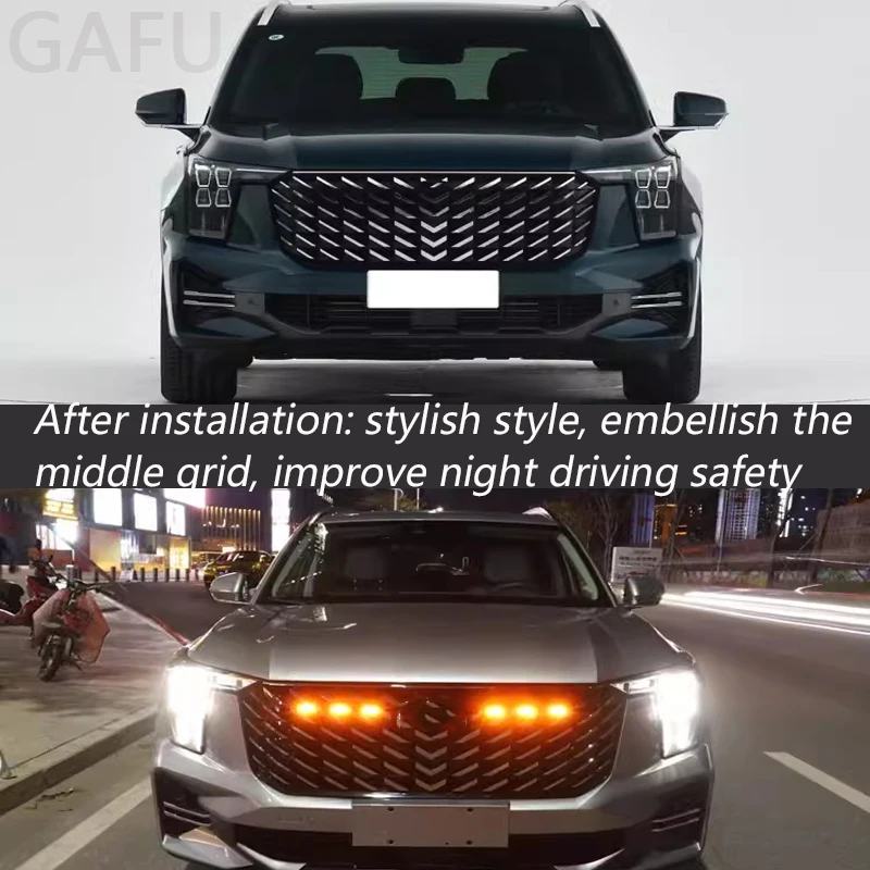 For Trumpchi GAC GS8 2nd Gen 2022-2024 Middle Grid Yellow LED Lights Atmosphere Light Car Modified Exterior Decoration Supplies