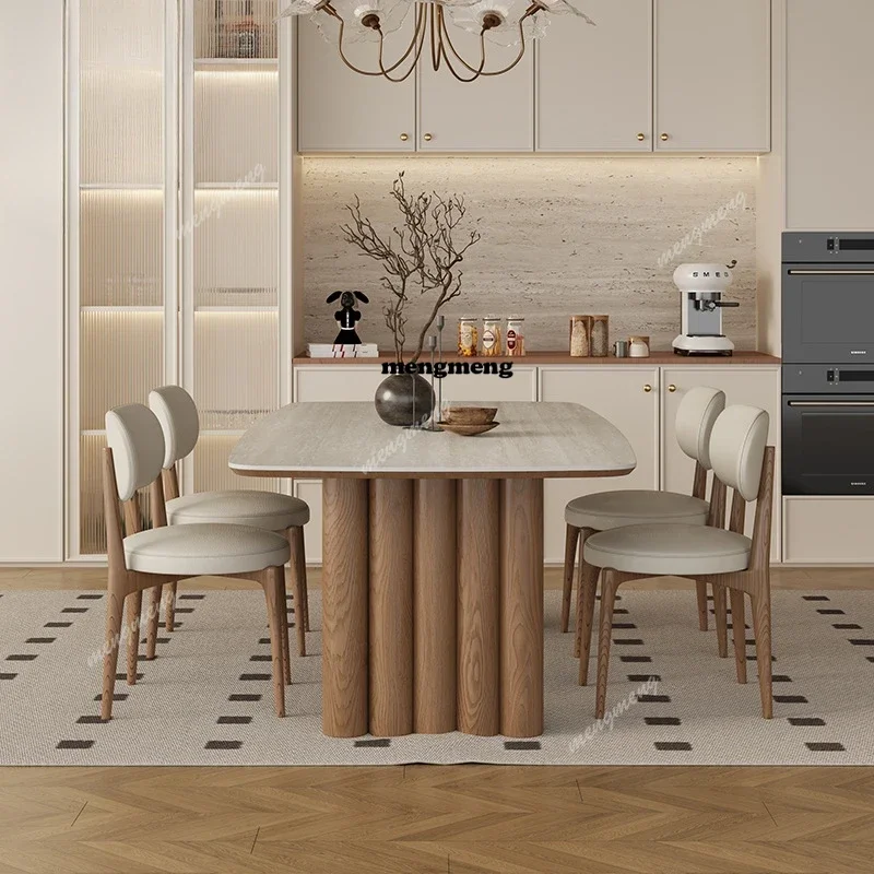 

French Vintage Solid Wood Dining Table Designer Medieval Style Restaurant Rock Plate Dining Table Furniture Tavolo Pranzo