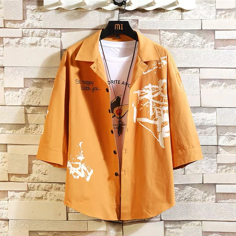 

Loose Short Sleeve Men's Shirt Summer Thin Print Sun Protection Jacket Geometric Pattern Japanese Style Vintage Casual Fashion