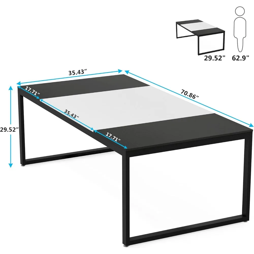 사무실 회의실용 모던 세미나 회의실 테이블, 70.86 "L X 35.43" W X 29.52 "H, 다크 브라운/블랙