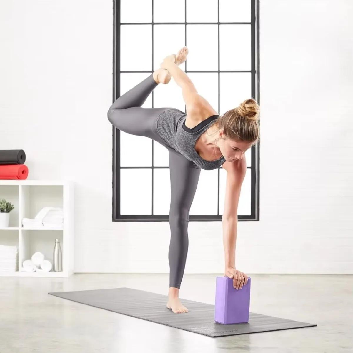 경량 요가 블록, 여행용 헬스장용 휴대용 스트랩 포함, 블루