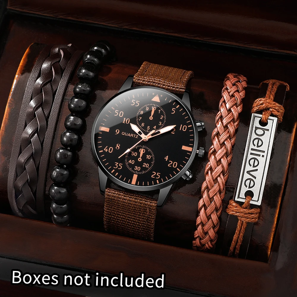 5Pc Men's Quartz Watch, Gifts For Parties, Valentine's Day, New Year's Day, Halloween, And For Friends And Family