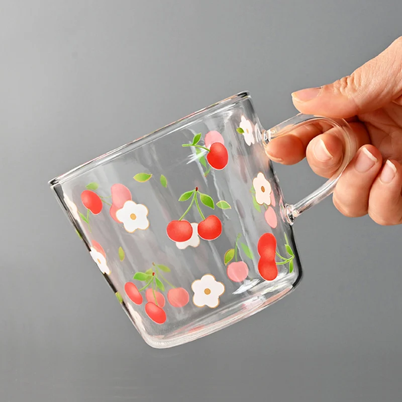 400Ml Heat-resistant Glass Fresh Pattern Milk Coffee Cup Party Juice Beer Kitchen Drink Birthday Ladies Drinking Utensils Gift