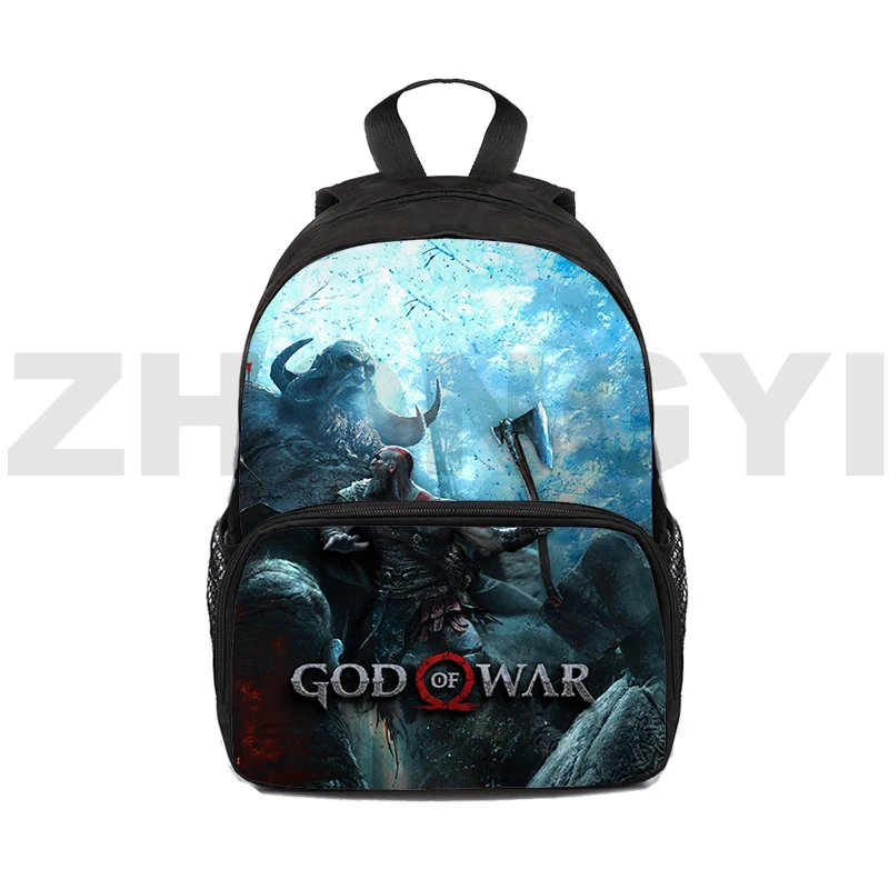 16 Inch Mini Game God of War Backpacks 3D Kratos School Bag for Teenager Canvas Laptop Back Pack Vintage Anime Mens Bookbag