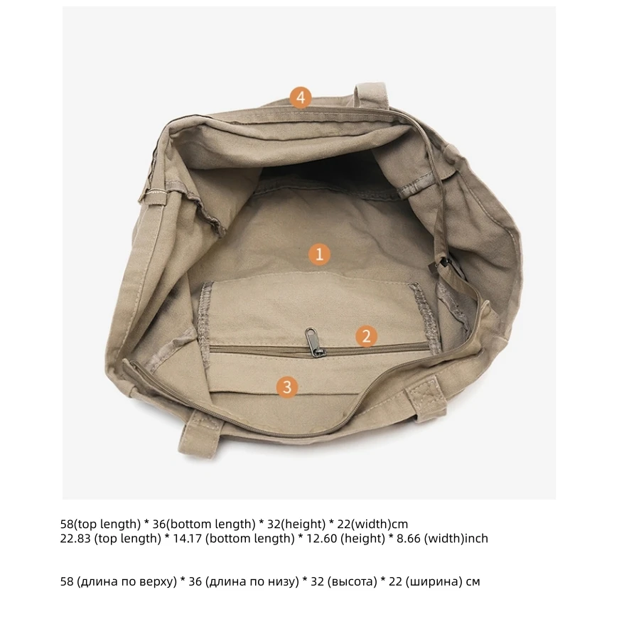 Female Canvas Fabric Big Capacity Top-handle Tote Bag Travel Casual Large Size Overnight Vintage Simple Style Street Handbag