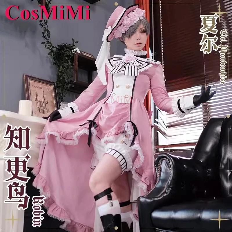 CosMiMi Ciel Phantomhive Cosplay Anime Black Butler Costume Robin Sweet Pink Formal Dress Carnival Party Role Play Clothing S-XL